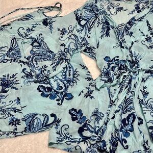EUC Vtg Linea Donatella Sheer Seafoam Paisley Robe Chemise Set S/M Honeymoon